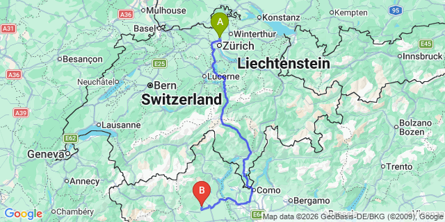 Map: Zurich Airport (ZRH) to Locarno