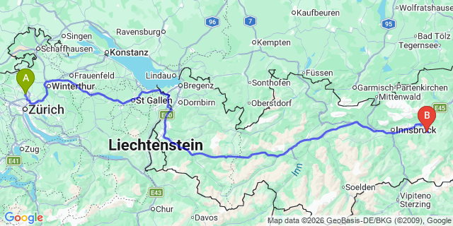 Map: Zurich Airport (ZRH) to Meransen