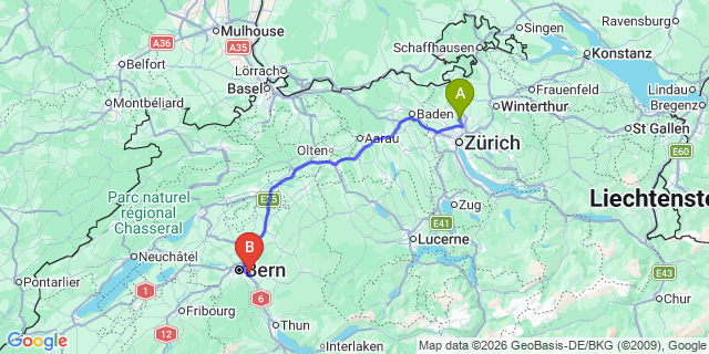 Map: Zurich Airport (ZRH) to Muri bei Bern