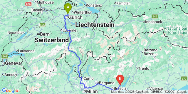 Map: Zurich Airport (ZRH) to Nauders