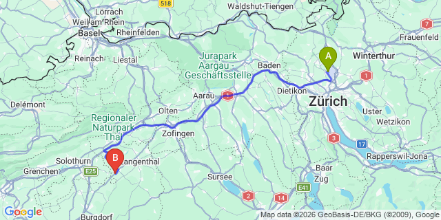 Map: Zurich Airport (ZRH) to Oberonz