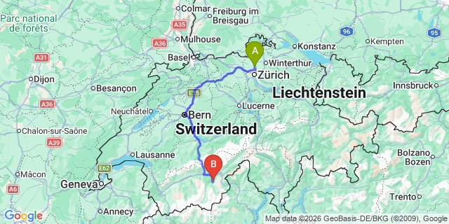 Map: Zurich Airport (ZRH) to Olten