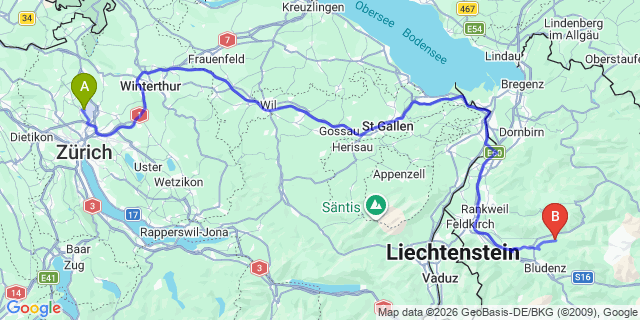 Map: Zurich Airport (ZRH) to Raggal