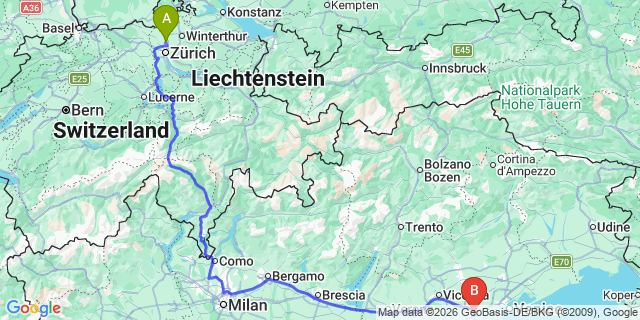 Map: Zurich Airport (ZRH) to San Vigilio di Marebbe