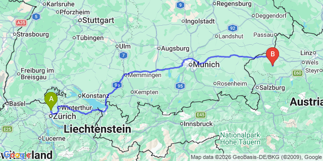 Map: Zurich Airport (ZRH) to Sankt Gilgen