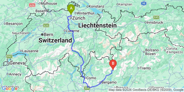 Map: Zurich Airport (ZRH) to Schilpario