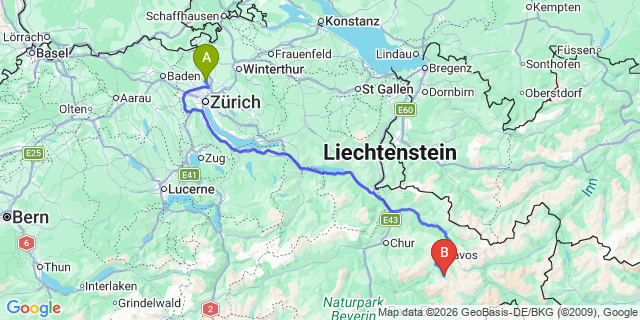 Map: Zurich Airport (ZRH) to Sertig Dorfli