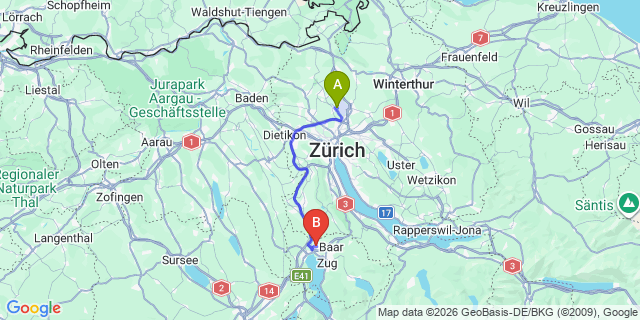 Map: Zurich Airport (ZRH) to Steinhausen