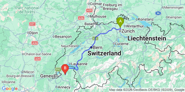 Map: Zurich Airport (ZRH) to Valmorel
