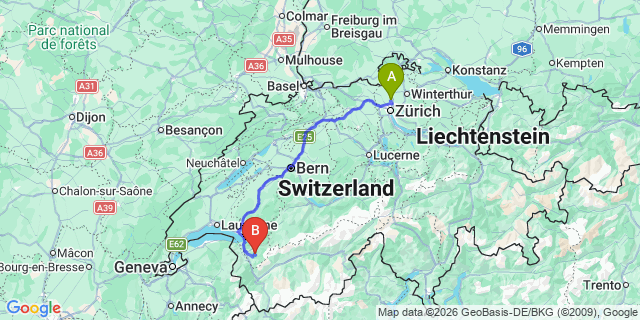 Map: Zurich Airport (ZRH) to Villars sur Ollon