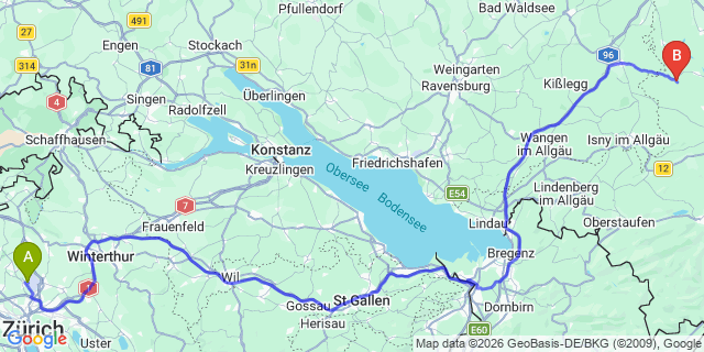 Map: Zurich Airport (ZRH) to Zürs am Arlberg