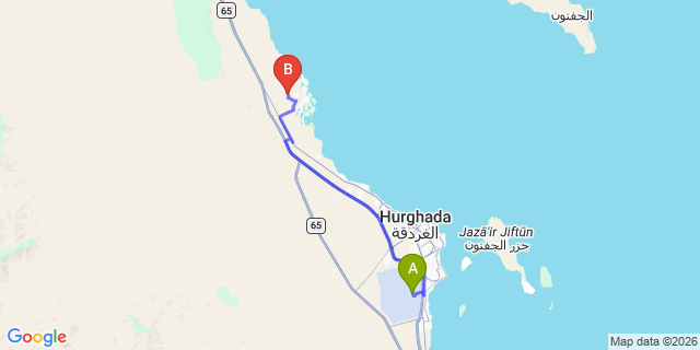 Map: Hurghada Airport (HRG) to El Gouna