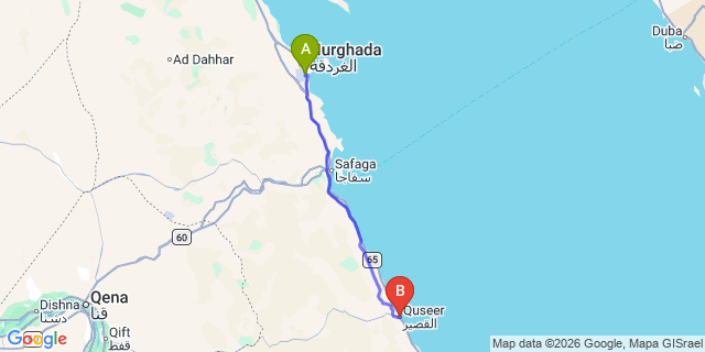 Map: Hurghada Airport (HRG) to El Quseir