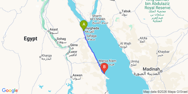 Map: Hurghada Airport (HRG) to Hamata