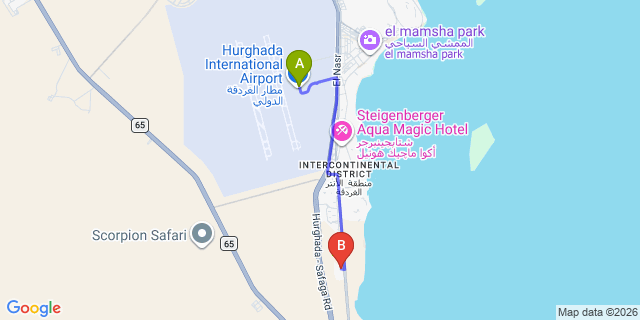 Map: Hurghada Airport (HRG) to Hurghada Hotels