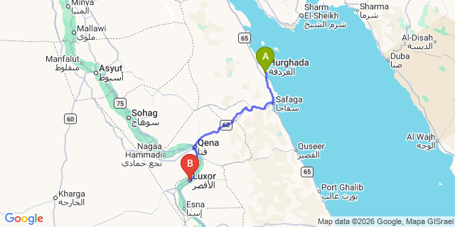Map: Hurghada Airport (HRG) to Luxor