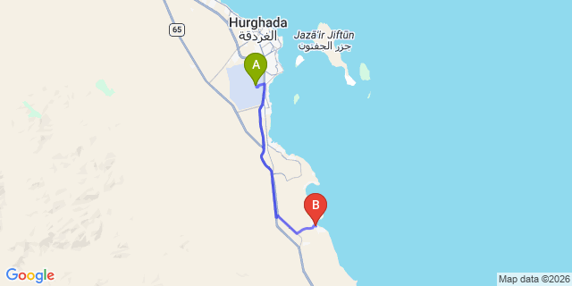 Map: Hurghada Airport (HRG) to Makadi Bay
