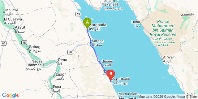 Map: Hurghada Airport (HRG) to Port Ghalib