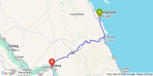 Map: Hurghada Airport (HRG) to Qena