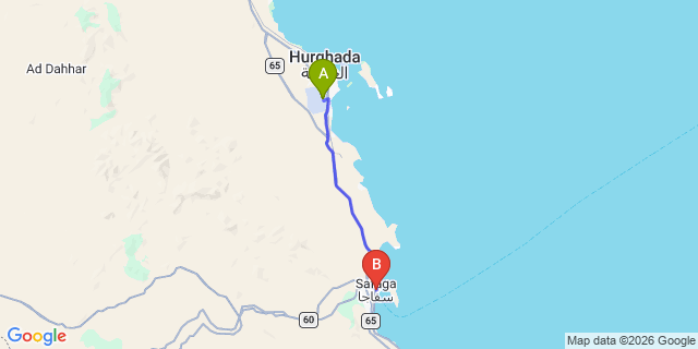 Map: Hurghada Airport (HRG) to Safaga
