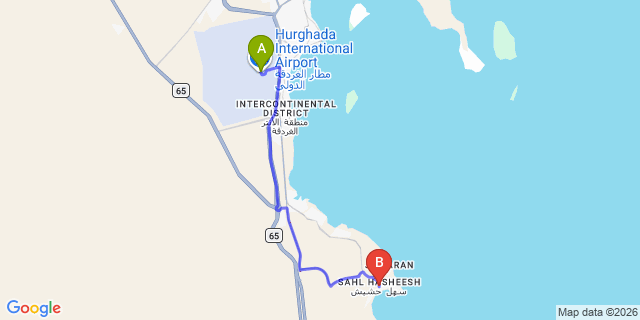 Map: Hurghada Airport (HRG) to Sahl Hasheesh