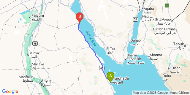 Map: Hurghada Airport (HRG) to Zafarana