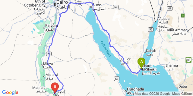 Map: Sharm El Sheikh Airport (SSH) to Cairo city (all areas)