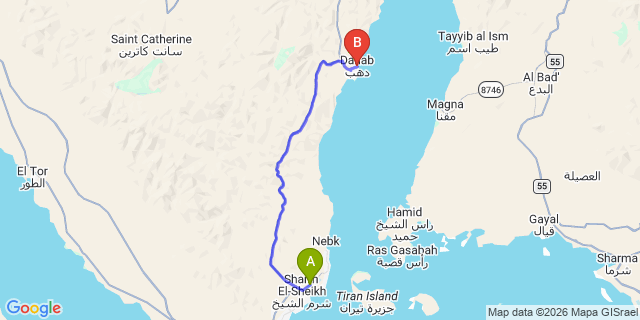 Map: Sharm El Sheikh Airport (SSH) to Dahab