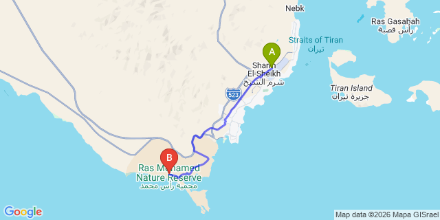 Map: Sharm El Sheikh Airport (SSH) to Ras Um Sid