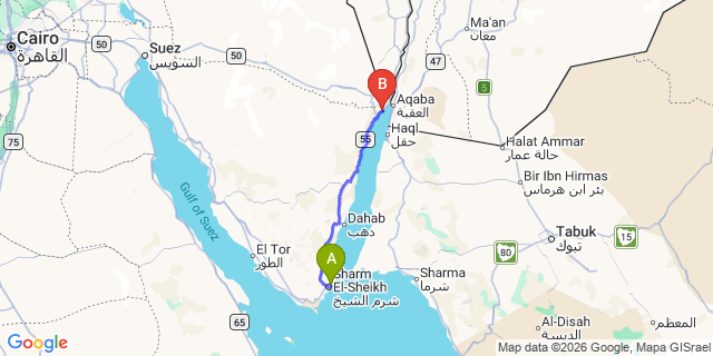 Map: Sharm El Sheikh Airport (SSH) to Taba