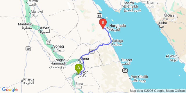 Map: Luxor Airport (LXR) to El Gouna
