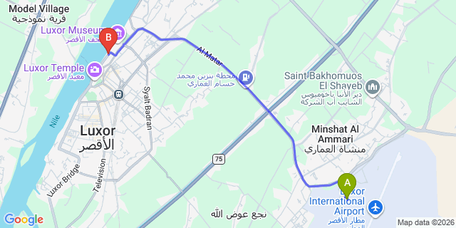 Map: Luxor Airport (LXR) to Luxor Cruise