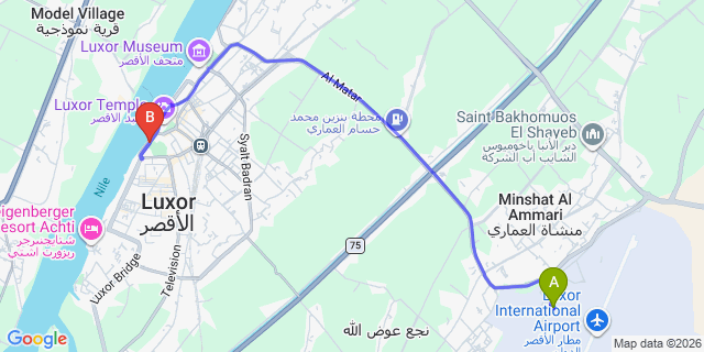 Map: Luxor Airport (LXR) to Luxor hotels