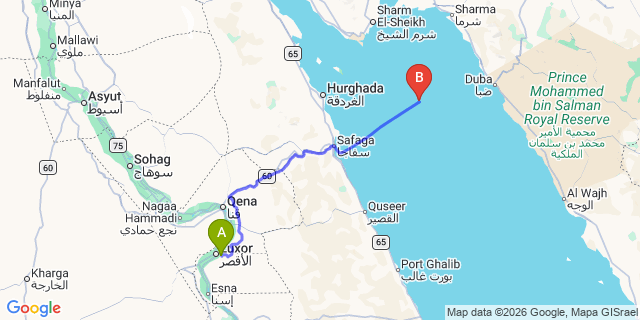 Map: Luxor Airport (LXR) to Marsa Alam