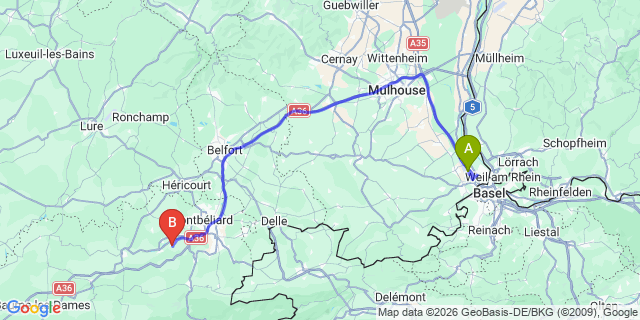 Map: Basel Airport (BSL) to Abondance