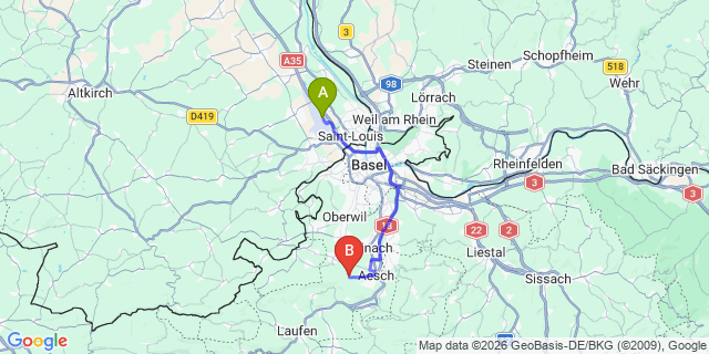Map: Basel Airport (BSL) to Adelboden