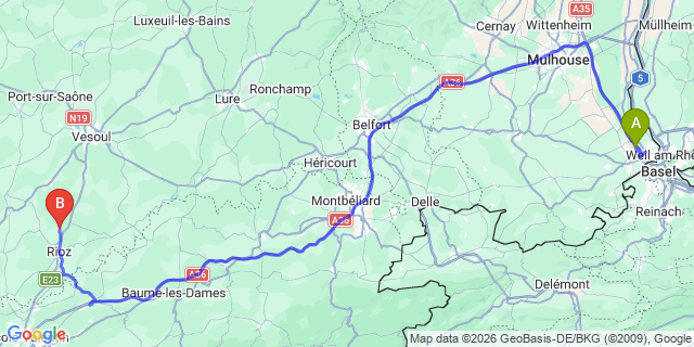 Map: Basel Airport (BSL) to Alpe dHuez