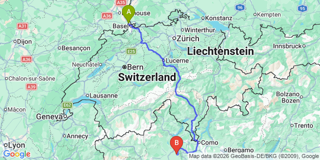 Map: Basel Airport (BSL) to Andermatt