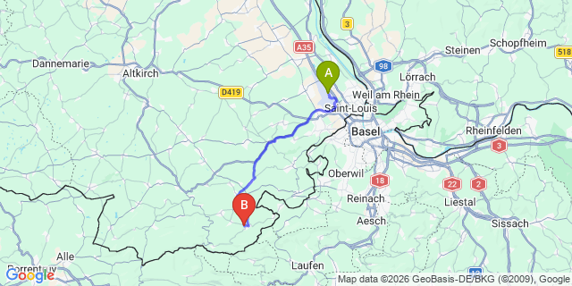 Map: Basel Airport (BSL) to Anzere