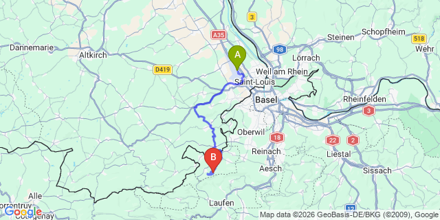 Map: Basel Airport (BSL) to Arolla