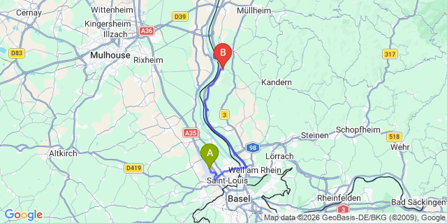 Map: Basel Airport (BSL) to Bad Bellingen
