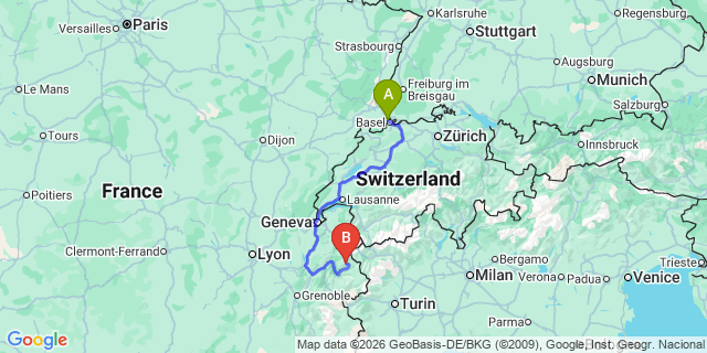 Map: Basel Airport (BSL) to Bardonecchia