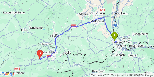Map: Basel Airport (BSL) to Bernex