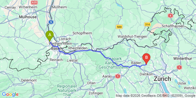Map: Basel Airport (BSL) to Buergenstock