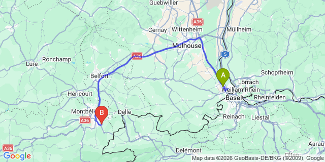 Map: Basel Airport (BSL) to Champery