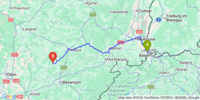 Map: Basel Airport (BSL) to Chamrousse