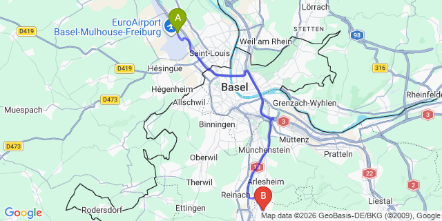 Map: Basel Airport (BSL) to Dornach