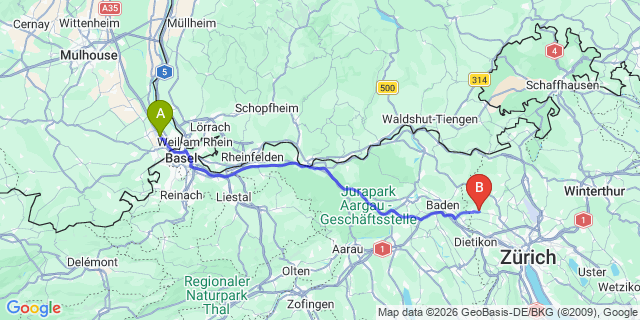 Map: Basel Airport (BSL) to Engelberg
