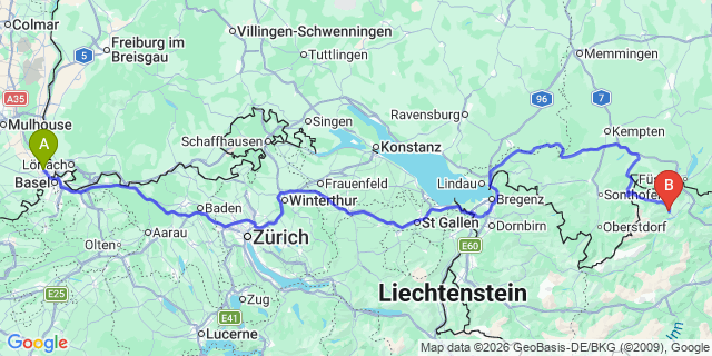 Map: Basel Airport (BSL) to Fiss Serfaus