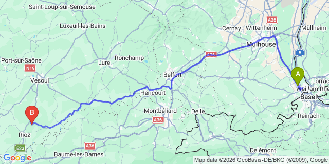 Map: Basel Airport (BSL) to cancelGeneva Airport (GVA)